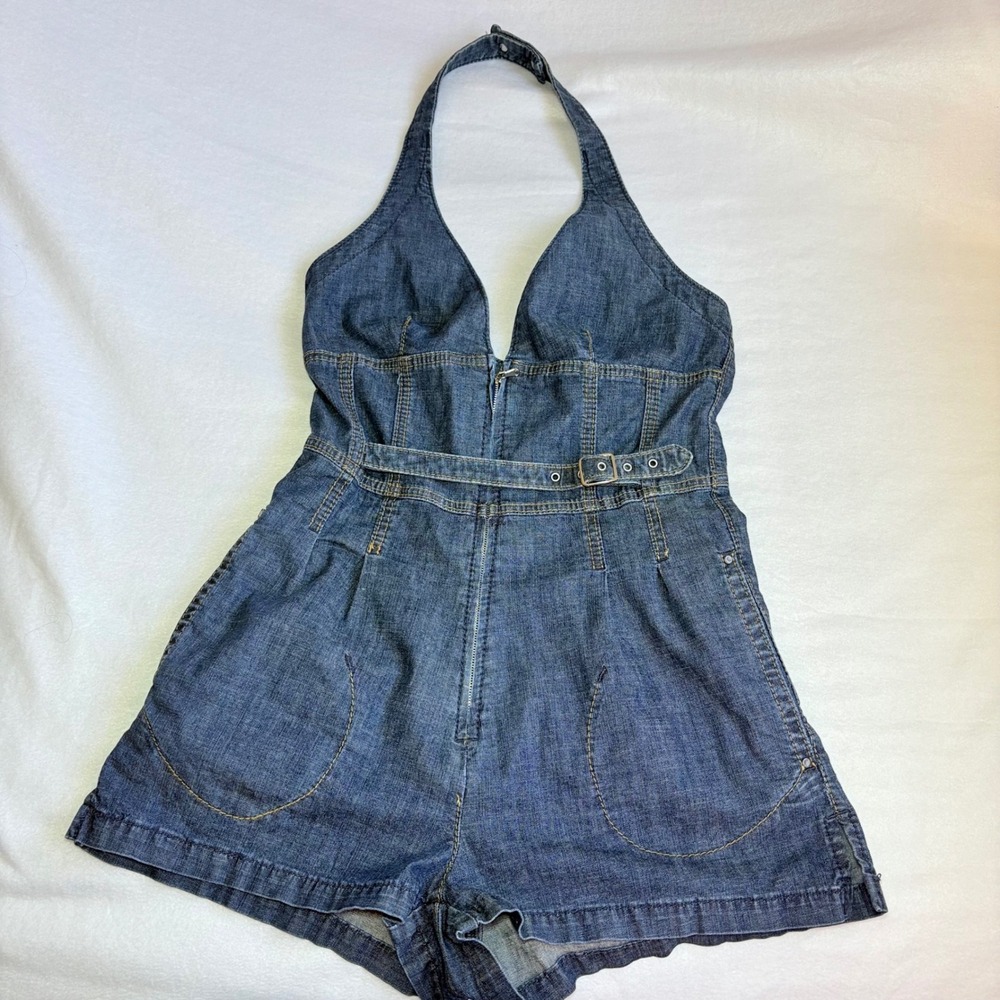 Miss Sixty Collection Y2K Denim Halter Romper Dark Wash Babydoll Medium Italy